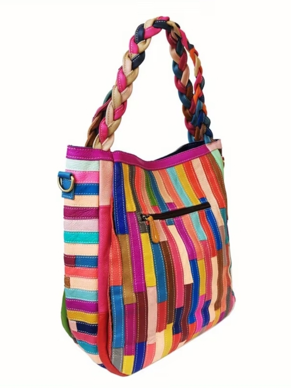 ♥️Multicolor Patchwork Floral Genuine Leather Shoulder Bag Large - Picture 7 of 12